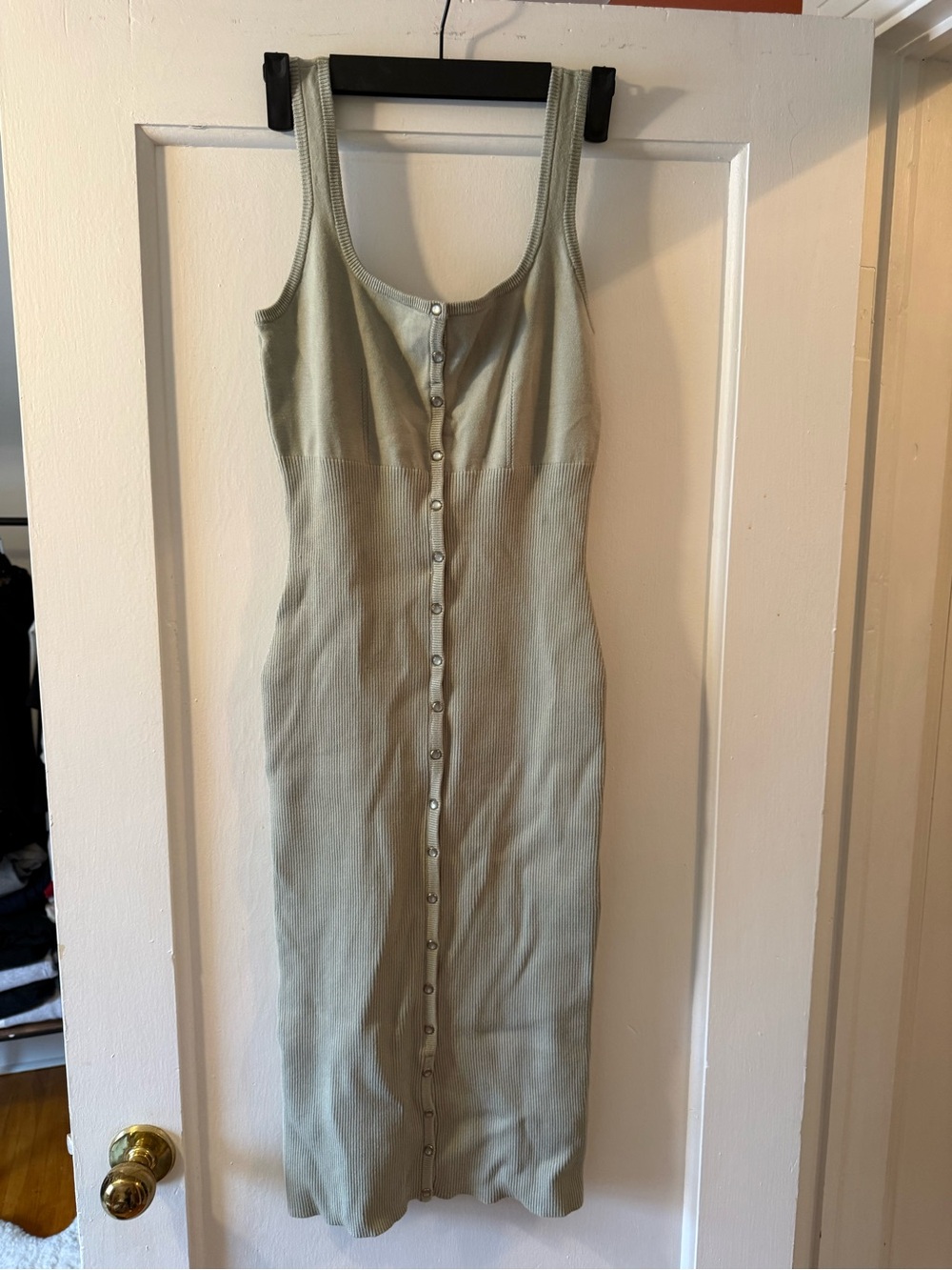 Guess Sleeveless Button-Front Ribbed Midi Dress - Sage